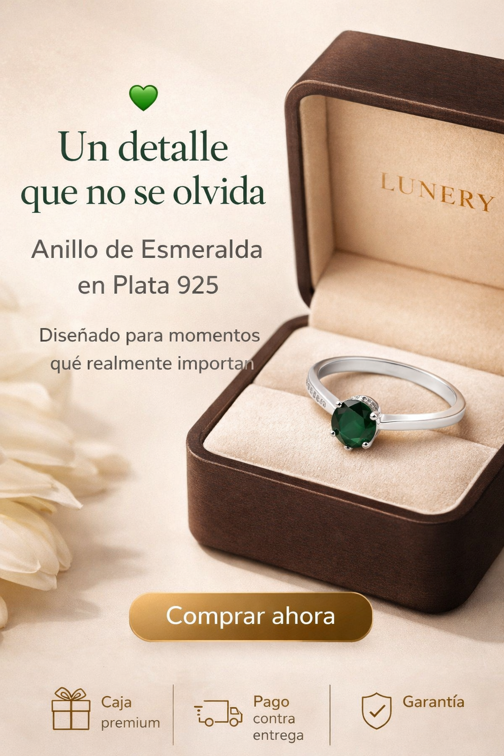 Anillo de Esmeralda Natural en Plata 925 Lunery 💍  – Un Detalle que No se Olvida